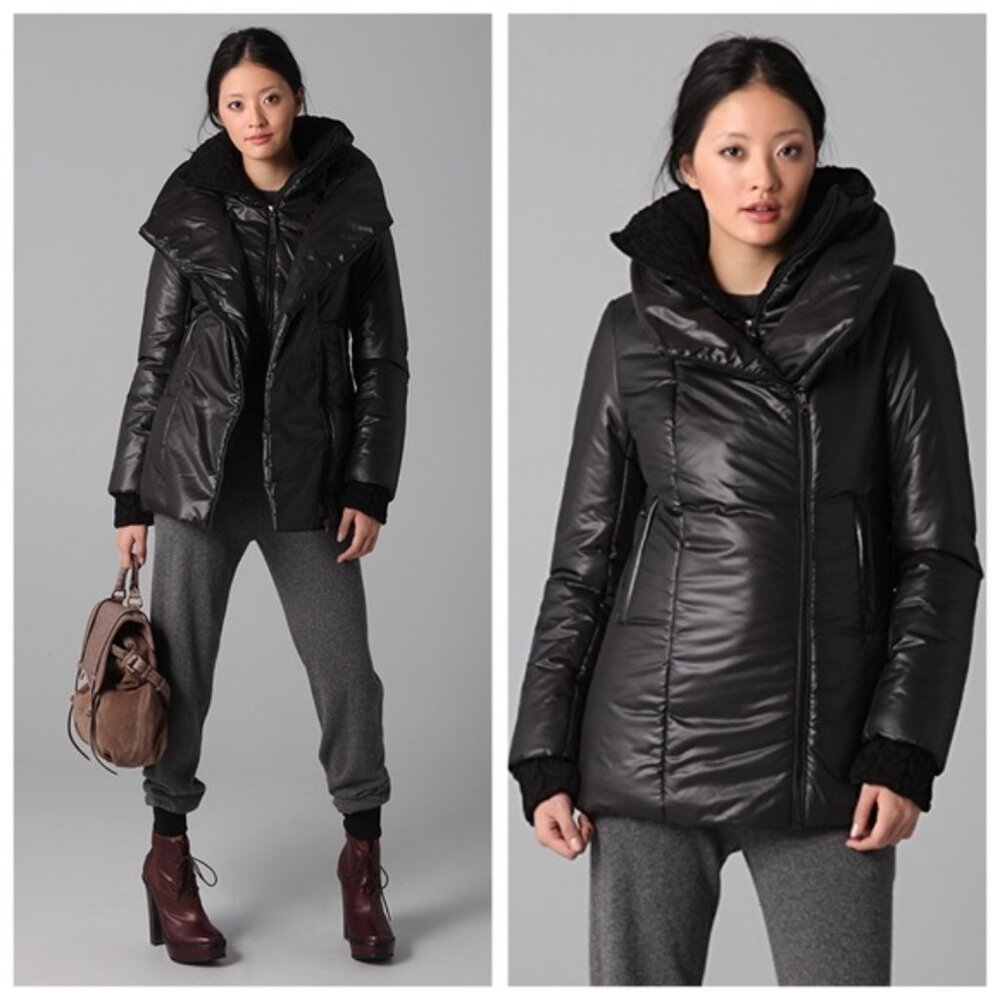 MACKAGE Selma Glossy Black Puffy Zipper Layered Coat Jacket Size Small Petite